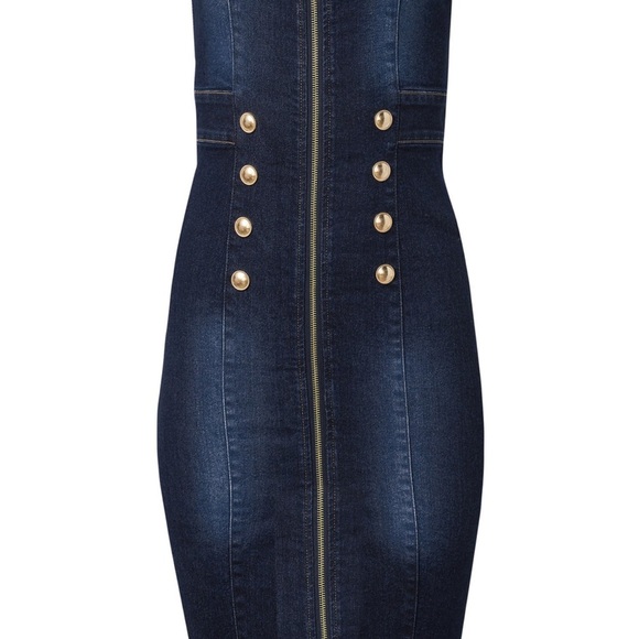 VENUS Blue Asymmetrical Strapless Pencil Dress - Picture 4 of 4